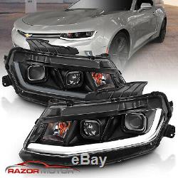 Light Bar 2016-2018 Chevy Camaro Black LED Bar Square Projector Headlights