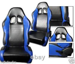 NEW 2 BLACK & BLUE LEATHER RACING SEATS RECLINABLE With SLIDER ALL CHEVROLET