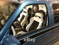 NEW 2 WHITE & BLACK RACING SEATS RECLINABLE With SLIDERS ALL CHEVROLET