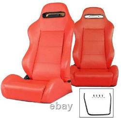NEW 2 X RED PVC LEATHER RACING SEATS RECLINABLE With SLIDER FOR CHEVROLET