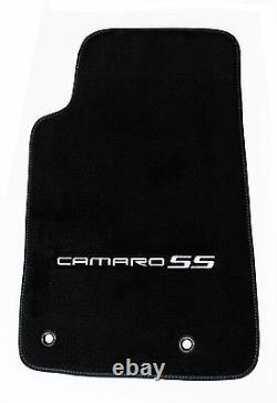 NEW BLACK Floor Mats 2010-2015 Camaro Embroidered Logo and SS in Silver 4 pc SET