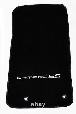 NEW BLACK Floor Mats 2010-2015 Camaro Embroidered Logo and SS in Silver 4 pc SET