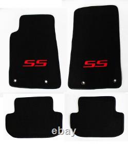 NEW BLACK Floor Mats 2010 2015 Camaro Embroidered SS Logo in Red 4 pc Set