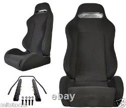 New 2 Black Cloth + Black Stitch Racing Seats Reclinable All Chevrolet