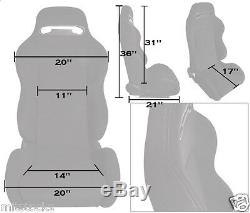 New 2 Black Cloth + Red Stitch Racing Seats Reclinable All Chevrolet