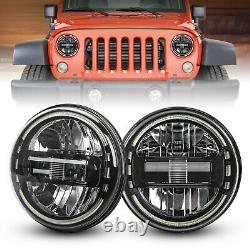 Pair DOT 7 inch Round Black LED Headlights For Jeep Wrangler JK TJ CJ JL 97-2018