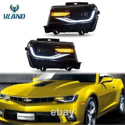 Pair Front LED Headlights Assembly For 2014 2015 Chevy Camaro Z/28 SS ZL1 LT LS