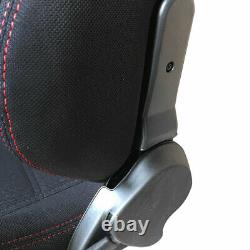 Pair Left Right Reclinable Sports Bucket Racing Seats Red Stitch Black Cloth