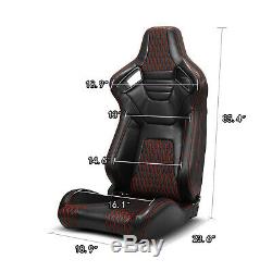 Pairs Black+Red Stitching PVC leather L/R Racing Bucket Seat+Slider