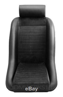 Retro Classic Vintage Racing Bucket Seats Black Microsuede W Sliders (pair)
