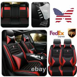 US Luxury 4D Black&Red Car Seat Covers +Cushion Set Universal 5-Seats PU Leather