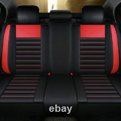 US Luxury 4D Black&Red Car Seat Covers +Cushion Set Universal 5-Seats PU Leather