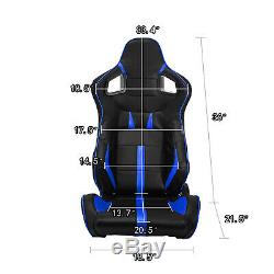 Universal Black/Blue Strip PVC Leather Left/Right Racing Bucket Seats + Slider