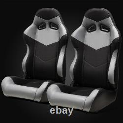 Universal Black/Grey PVC Leather Left/Right Sport Racing Bucket Seats + Slider