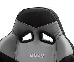 Universal Black/Grey PVC Leather Left/Right Sport Racing Bucket Seats + Slider