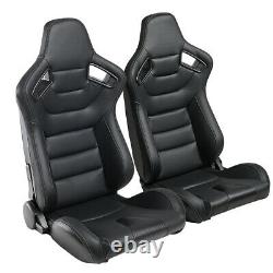 Universal Set of 2 Racing Seats Pair Black Leather Reclinable Bucket Sport Seats