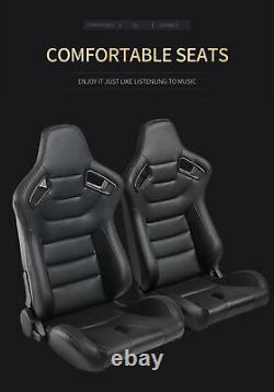 Universal Set of 2 Racing Seats Pair Black Leather Reclinable Bucket Sport Seats