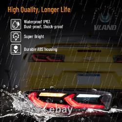 VLAND 2016-2018 Chevy Camaro LED TAIL LIGHTS Gloss Black/Smoke Rear Brake Lamps