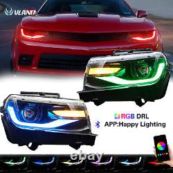 VLAND 2X LED RGB Colour Projector Headlight For 2014-2015 Chevrolet Chevy Camaro