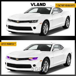 VLAND 2X LED RGB Colour Projector Headlight For 2014-2015 Chevrolet Chevy Camaro