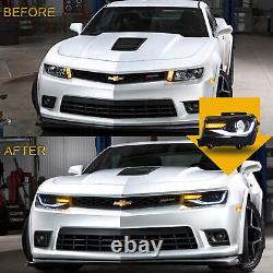 VLAND DRL Projector Headlights + D2S Bulbs For Chevy Camaro 2014 2015 Sequential