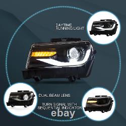 VLAND DRL Projector LED Headlights + D2S For Chevy Camaro 2014 2015 Sequential