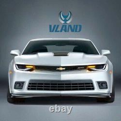VLAND Headlights For 2014 2015 Chevrolet Chevy Camaro Sequential LED Front Lamp
