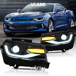 VLAND LED Projector Headlights For Chevrolet Chevy Camaro 2014-2015 WithSequential